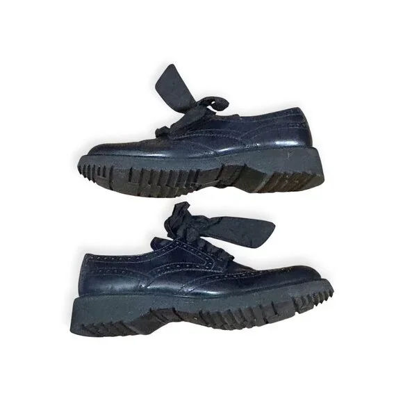 Prada Wingtip Oxford Ribbon Tie Shoes Navy Calf Leather 38.5 Early 2000s - Picture 6 of 11